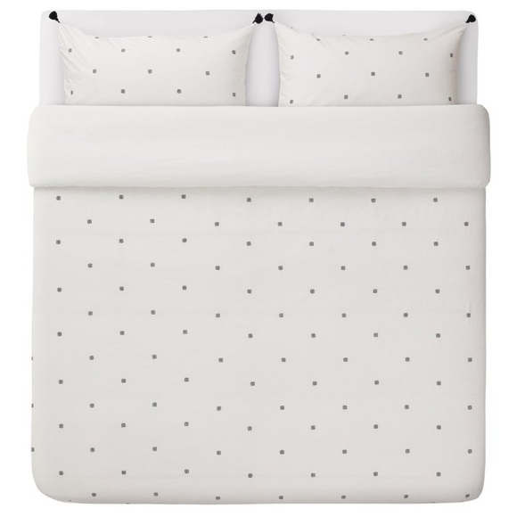 IKEA RÄVTÖREL Duvet Cover Set Queen White Black Tassel Bedding Boho Embroidered - Picture 6 of 11